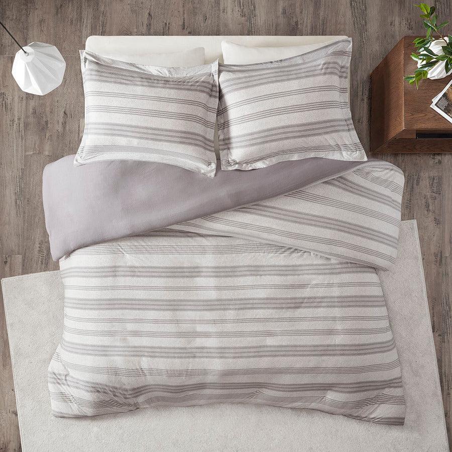 Olliix.com Duvet & Duvet Sets - Cole Casual Stripe Ultra Soft Cotton Blend Jersey Knit Duvet Cover Set Full/Queen Gray