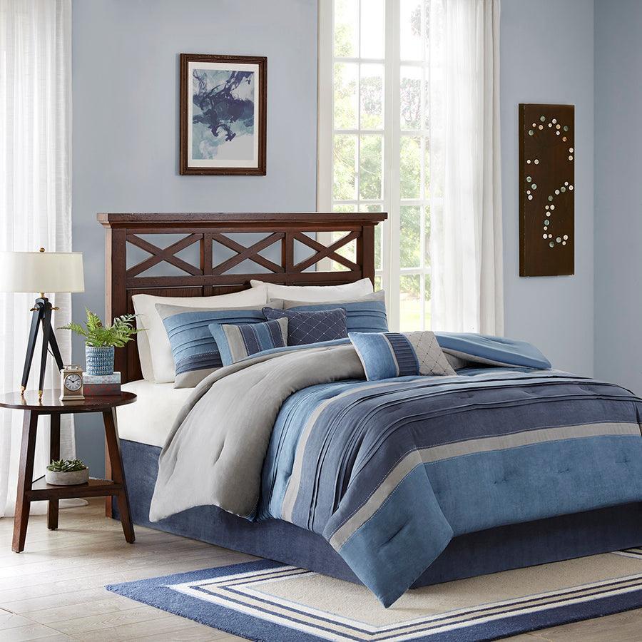 Olliix.com Comforters & Blankets - Collins Casual 7 Piece Comforter Set Navy King