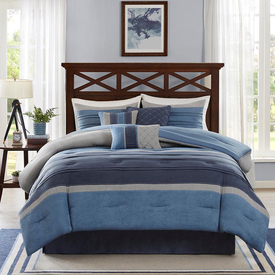 Olliix.com Comforters & Blankets - Collins Casual 7 Piece Comforter Set Navy King