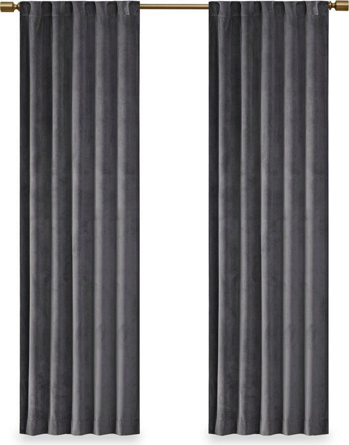 Olliix.com Curtains - Colt 63" Room Darkening Poly Velvet Rod Pocket Back Tab Window Panel Pair Charcoal