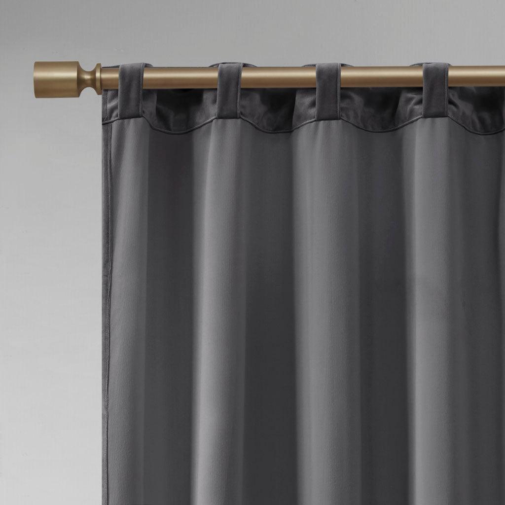 Olliix.com Curtains - Colt 63" Room Darkening Poly Velvet Rod Pocket Back Tab Window Panel Pair Charcoal