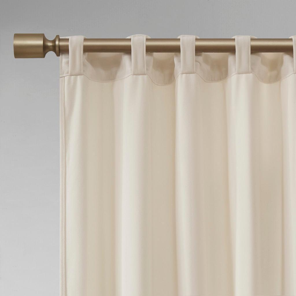 Olliix.com Curtains - Colt 63" Room Darkening Poly Velvet Rod Pocket Back Tab Window Panel Pair Ivory