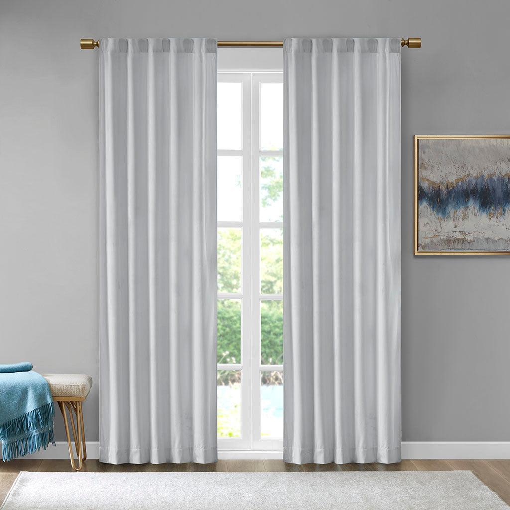 Olliix.com Curtains - Colt 63" Room Darkening Poly Velvet Rod Pocket Back Tab Window Panel Pair Light Gray