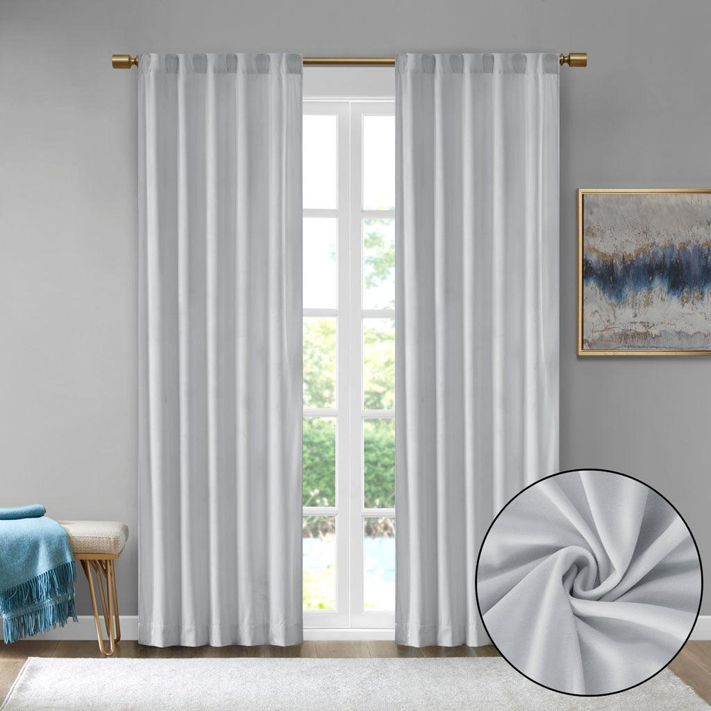 Olliix.com Curtains - Colt 63" Room Darkening Poly Velvet Rod Pocket Back Tab Window Panel Pair Light Gray