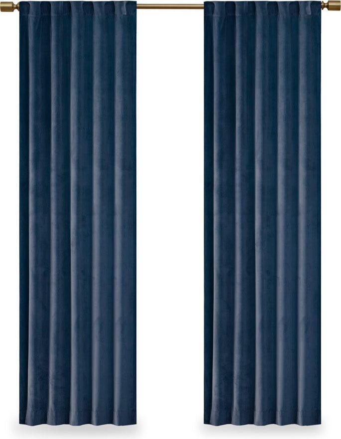 Olliix.com Curtains - Colt 63" Room Darkening Poly Velvet Rod Pocket Back Tab Window Panel Pair Navy