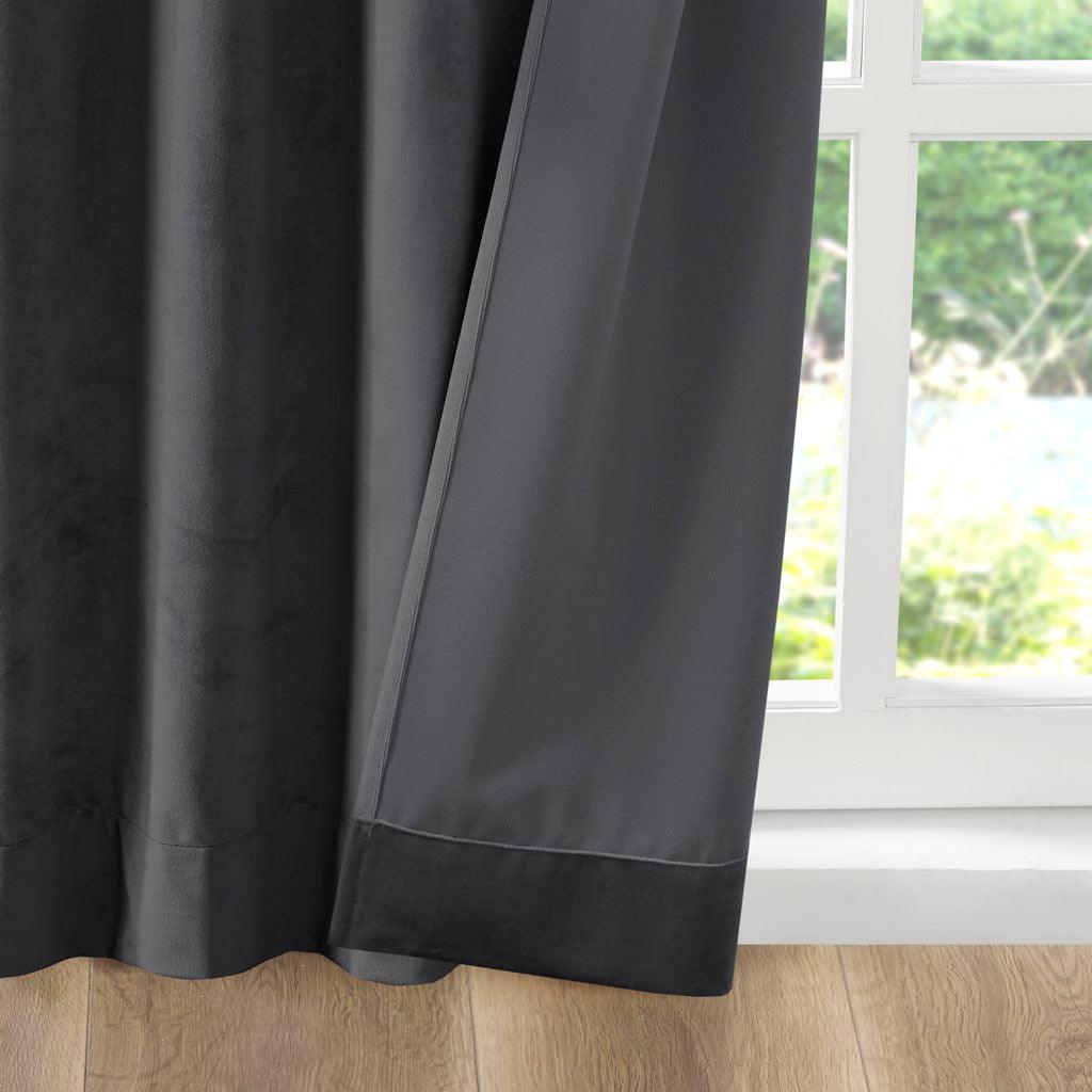 Olliix.com Curtains - Colt 84" Room Darkening Poly Velvet Rod Pocket Back Tab Window Panel Pair Charcoal