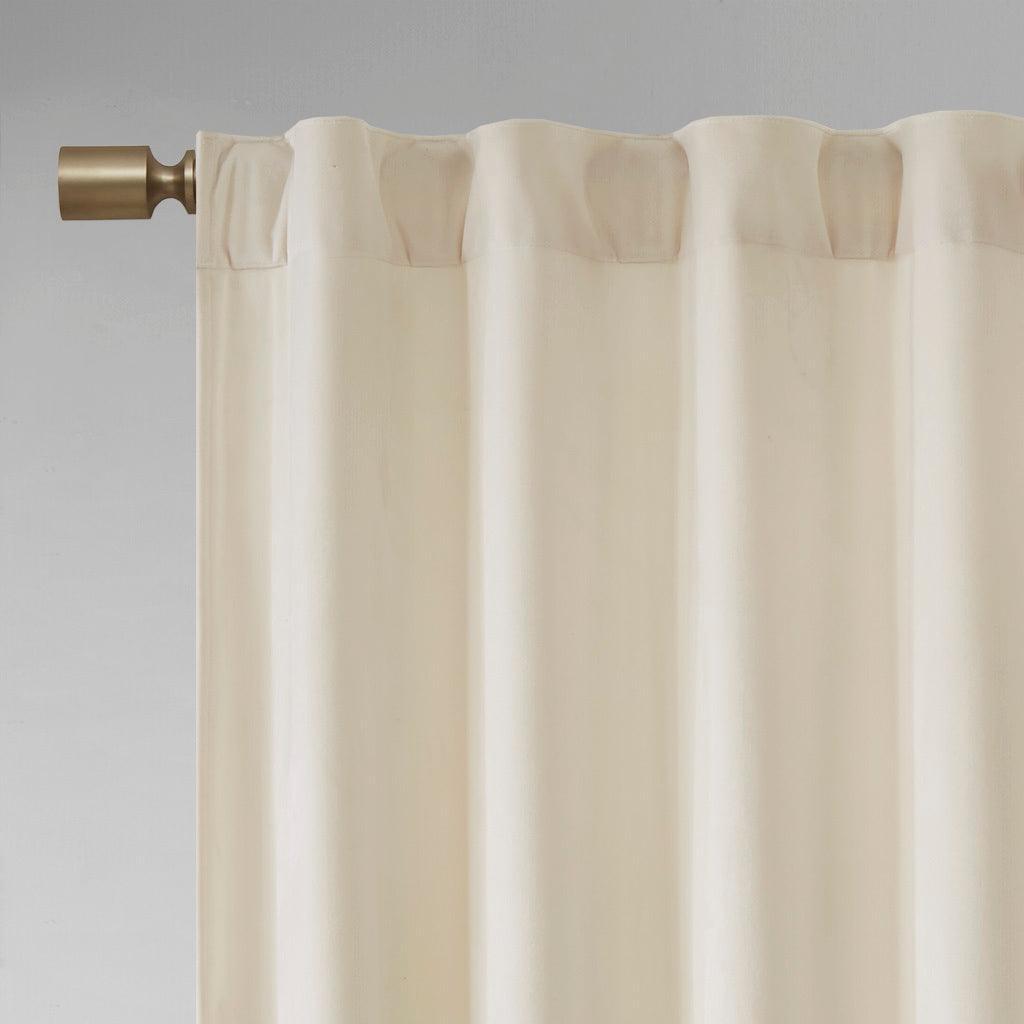 Olliix.com Curtains - Colt 84" Room Darkening Poly Velvet Rod Pocket Back Tab Window Panel Pair Ivory