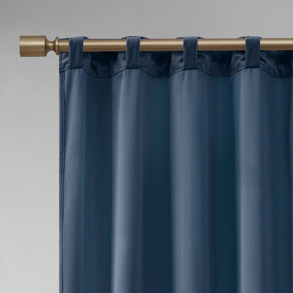 Olliix.com Curtains - Colt 84" Room Darkening Poly Velvet Rod Pocket Back Tab Window Panel Pair Navy