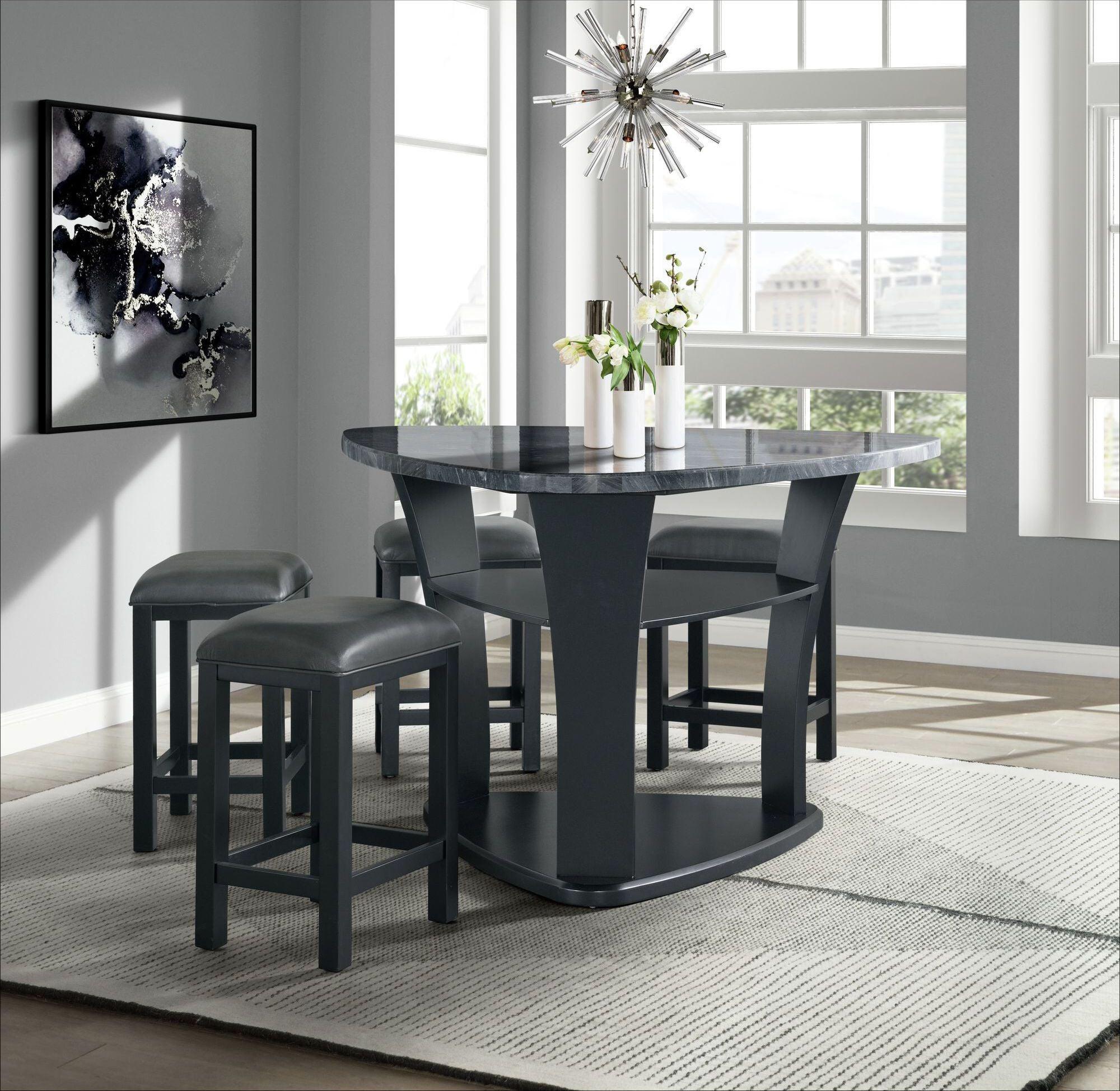 Elements Dining Sets - Colton 5PC Counter Height Dining Set in Grey - Table and Four Stools