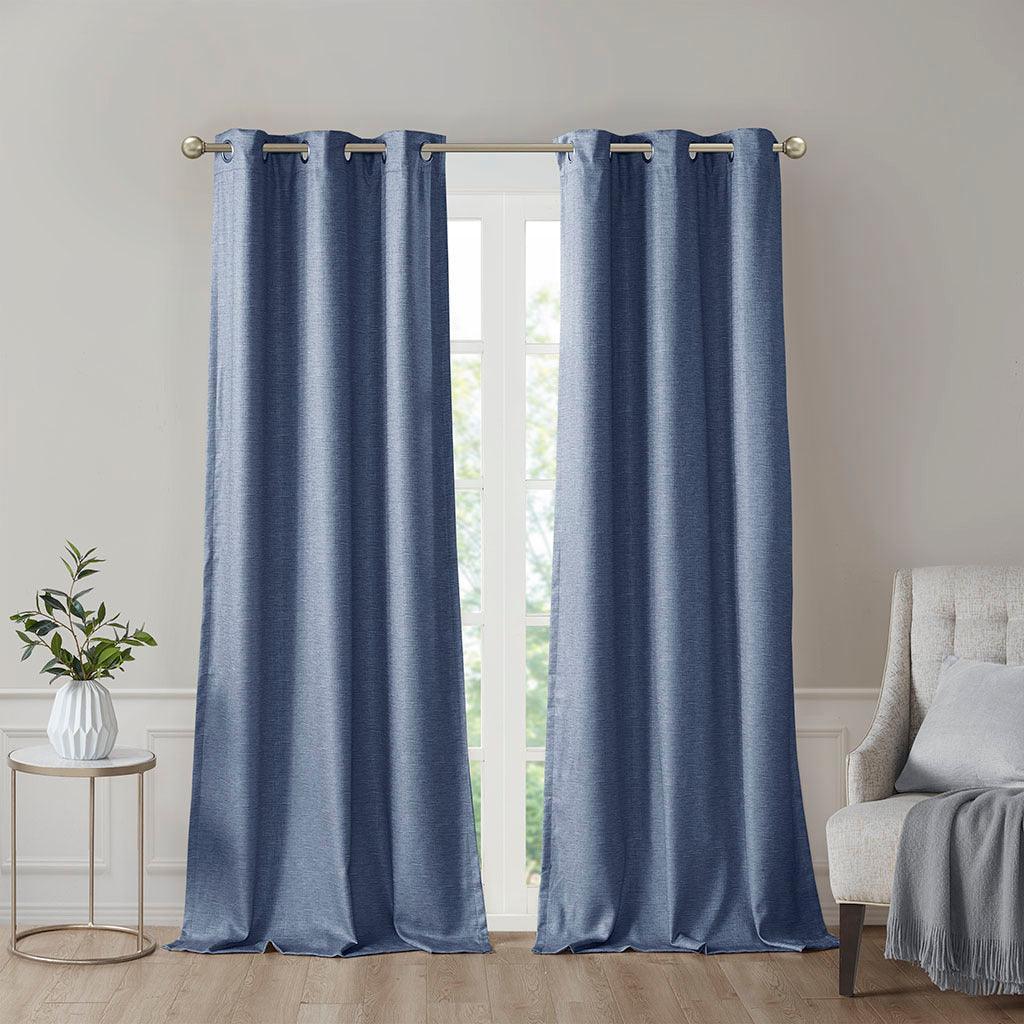 Olliix.com Curtains - Como 84 H Tonal Printed Faux Silk Total Blackout Window Panel Pair Blue