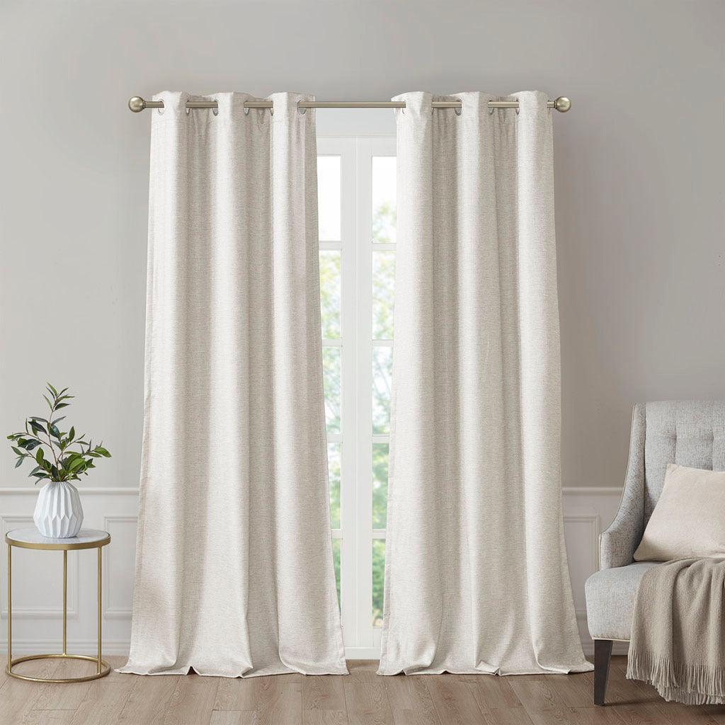 Olliix.com Curtains - Como 84 H Tonal Printed Faux Silk Total Blackout Window Panel Pair Ivory