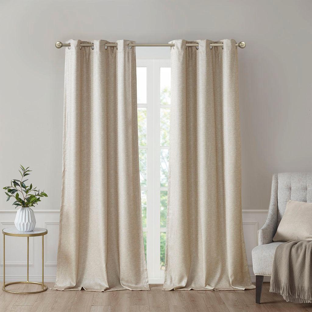 Olliix.com Curtains - Como 84 H Tonal Printed Faux Silk Total Blackout Window Panel Pair Taupe