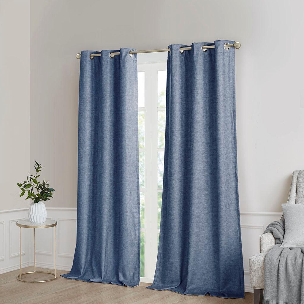 Olliix.com Curtains - Como 95 H Tonal Printed Faux Silk Total Blackout Window Panel Pair Blue