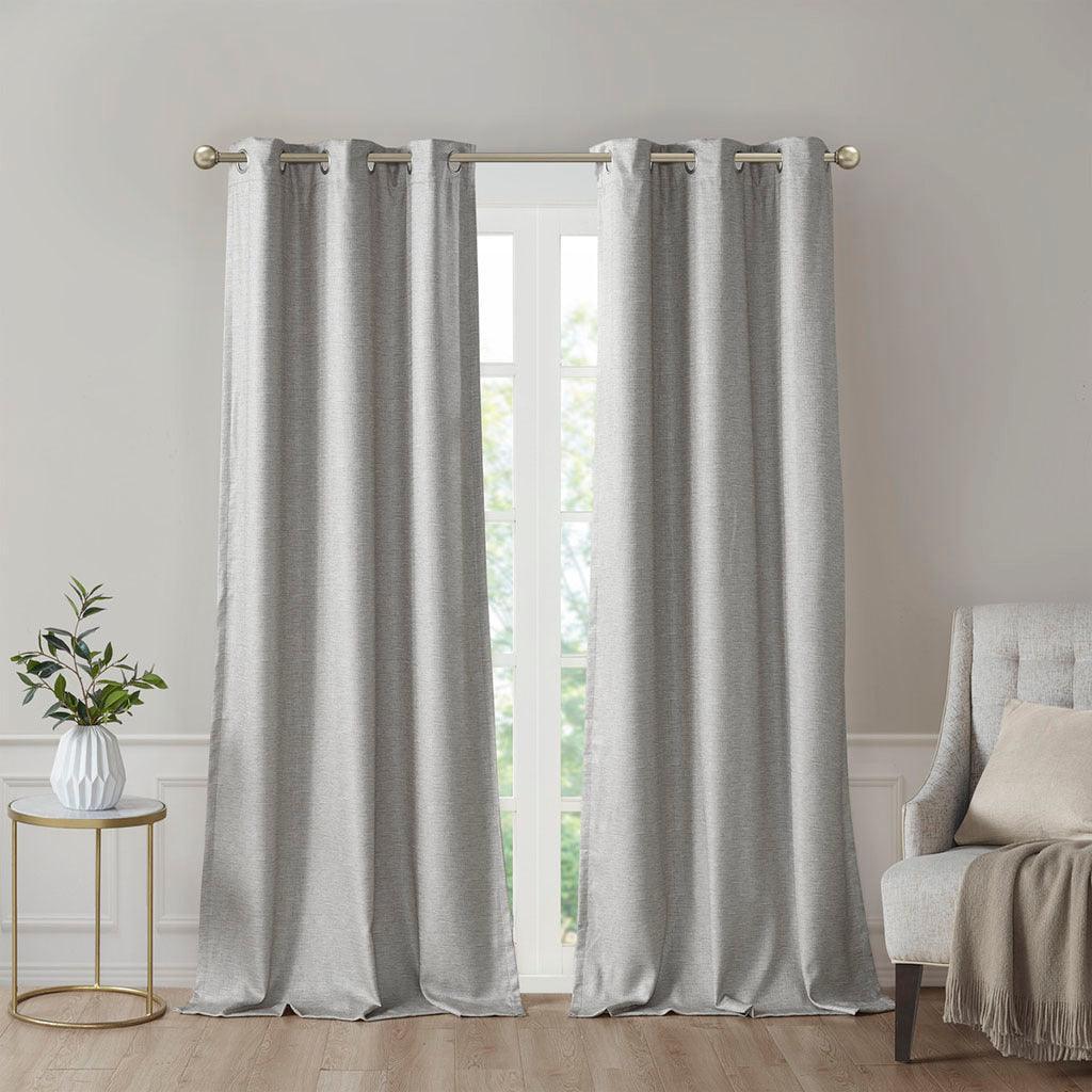 Olliix.com Curtains - Como 95 H Tonal Printed Faux Silk Total Blackout Window Panel Pair Gray