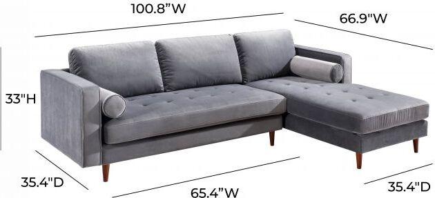 Tov Furniture Sectional Sofas - Como Grey Velvet Sectional RAF