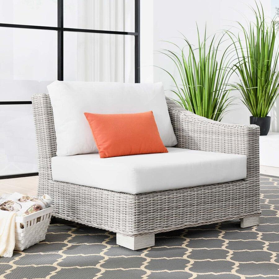 Modway Outdoor Chairs - Conway Outdoor Patio Wicker Rattan Right-Arm Chair Light Gray White