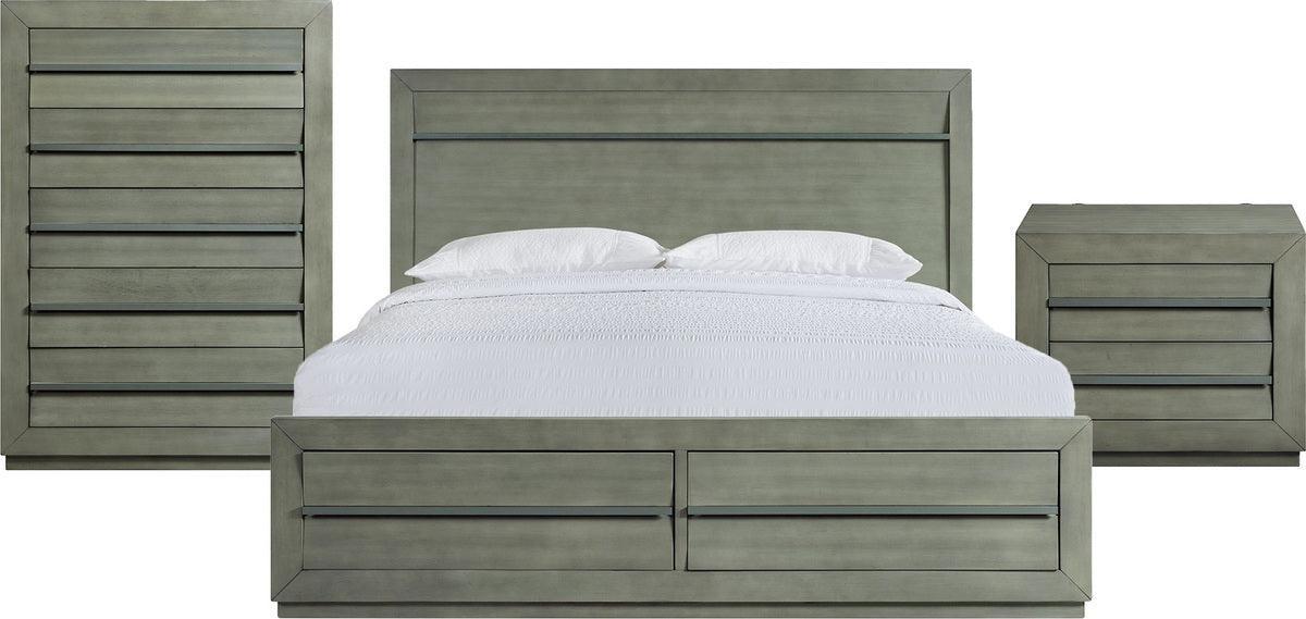 Elements Bedroom Sets - Cosmo King Storage 3Pc Bedroom Set In Grey