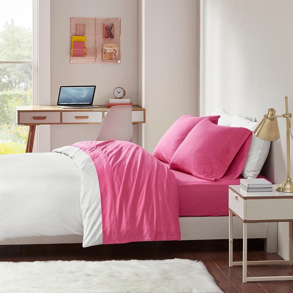 Olliix.com Sheets & Sheet Sets - Cotton Blend Jersey Knit Twin Sheet Set Pink