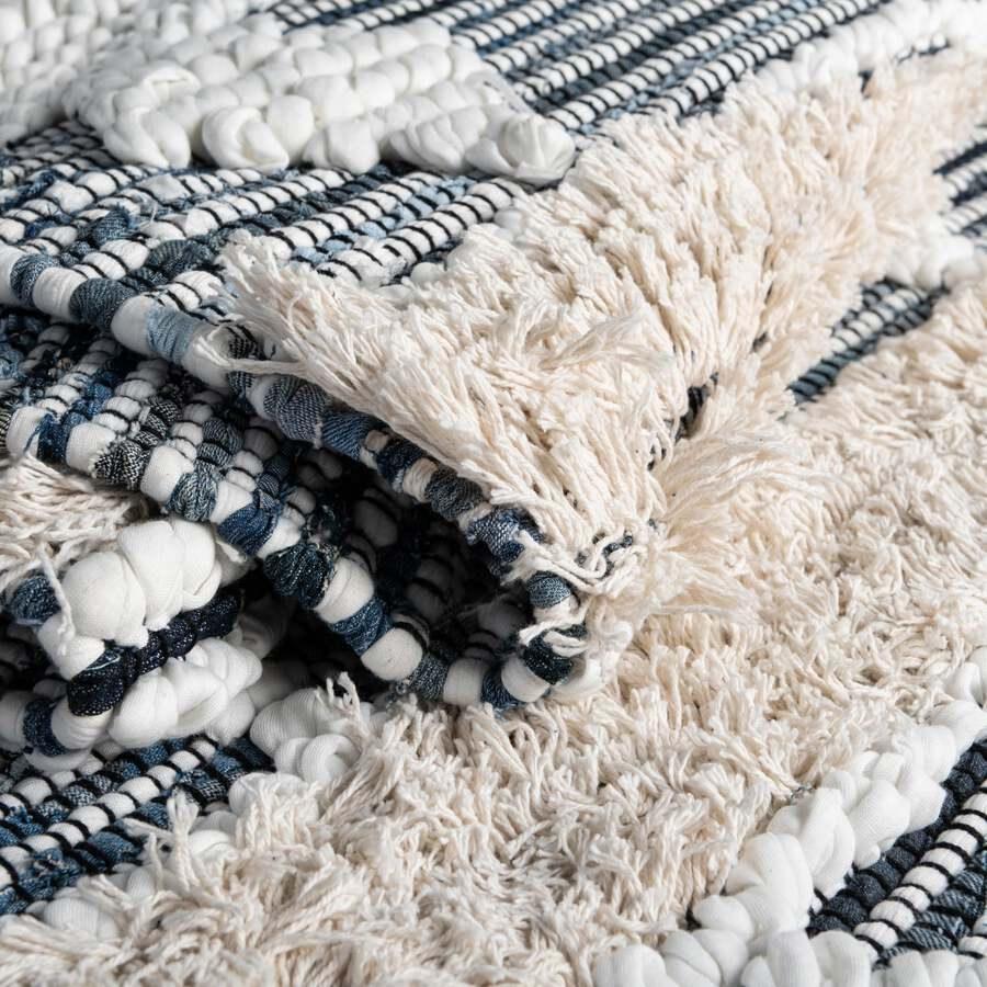 Unique Loom Indoor Rugs - Cotton Chindi Modern Boho Chic 10x14 Rectangular Rug Ivory