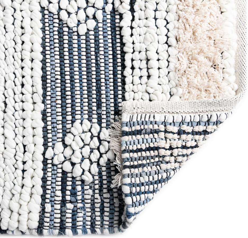 Unique Loom Indoor Rugs - Cotton Chindi Modern Boho Chic 10x14 Rectangular Rug Ivory