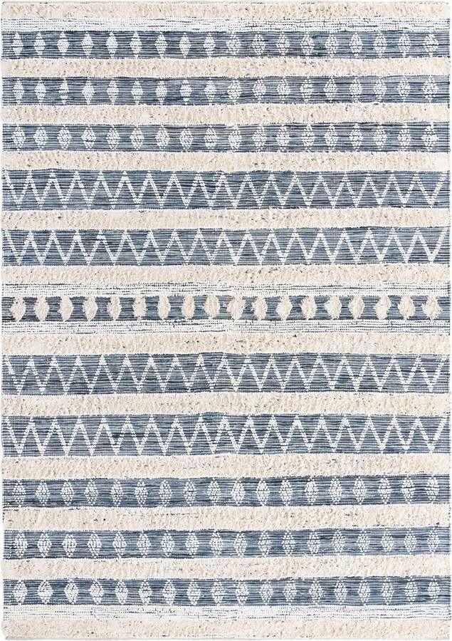 Unique Loom Indoor Rugs - Cotton Chindi Modern Boho Chic 10x14 Rectangular Rug Ivory