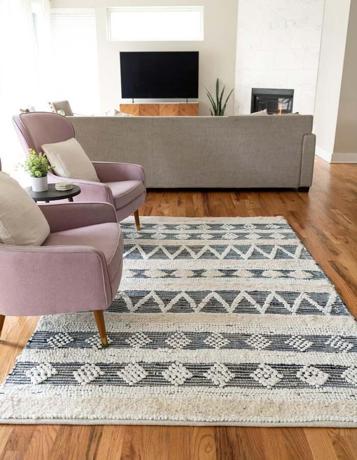Unique Loom Indoor Rugs - Cotton Chindi Modern Boho Chic 10x14 Rectangular Rug Ivory