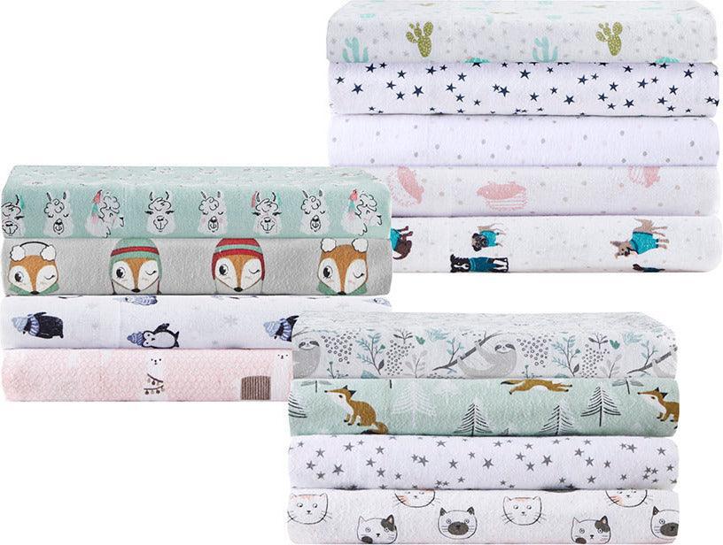 Olliix.com Sheets & Sheet Sets - Cotton Novelty Print Flannel Sheet Set Aqua Llama Face ID20-2054