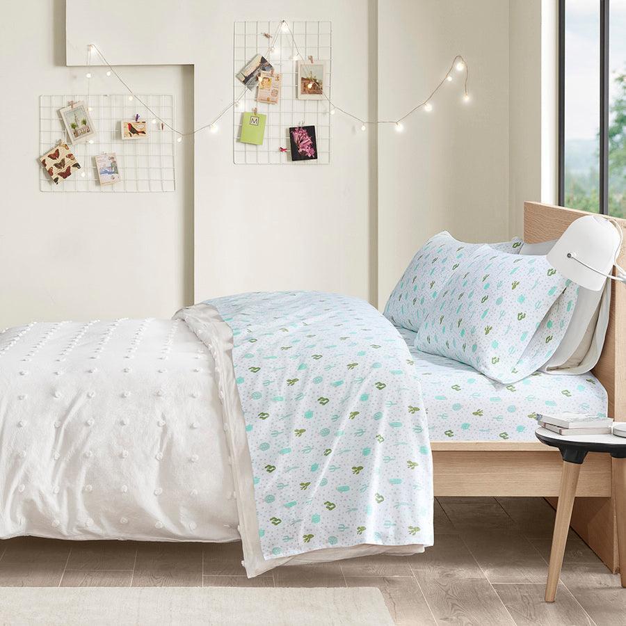 Olliix.com Sheets & Sheet Sets - Cotton Novelty Print Flannel Sheet Set Green Cactus ID20-2050