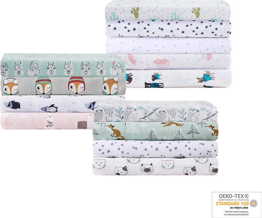 Olliix.com Sheets & Sheet Sets - Cotton Novelty Print Flannel Sheet Set Green Cactus ID20-2050