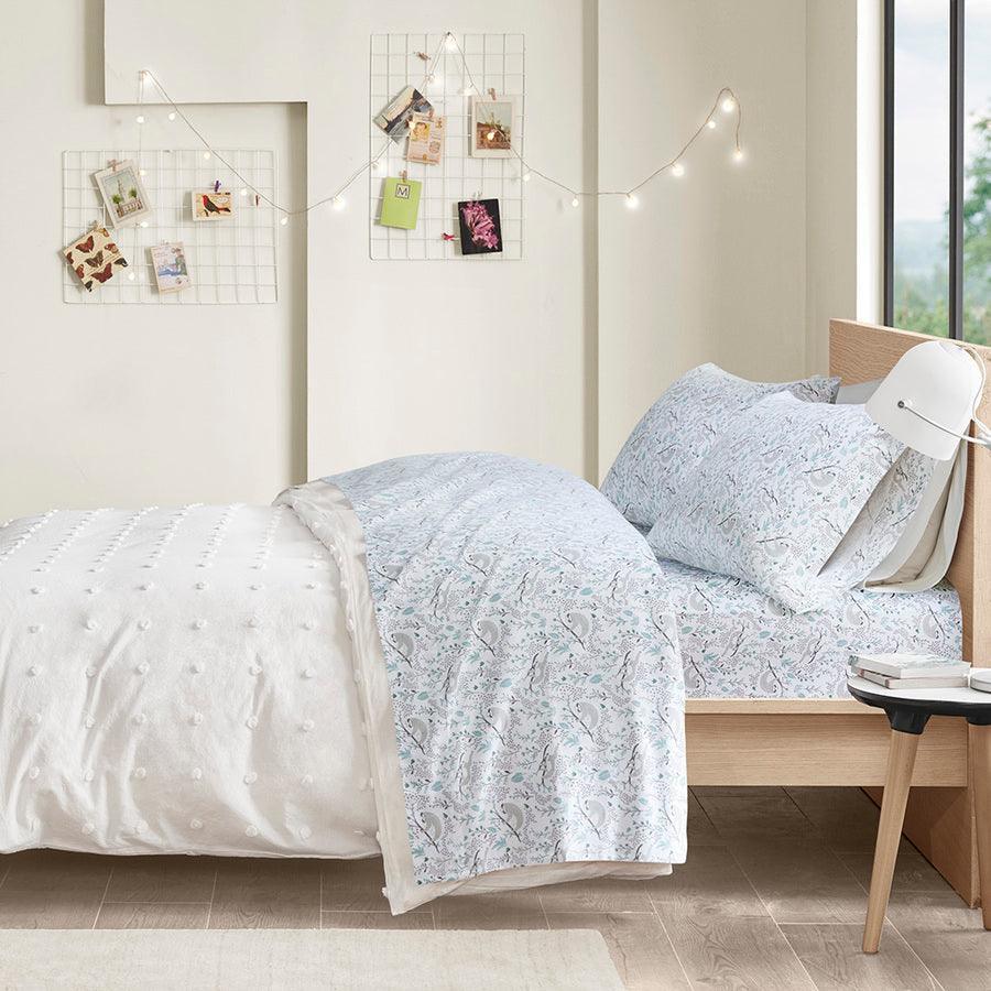 Olliix.com Sheets & Sheet Sets - Cotton Novelty Print Flannel Sheet Set Grey Sloths ID20-2046