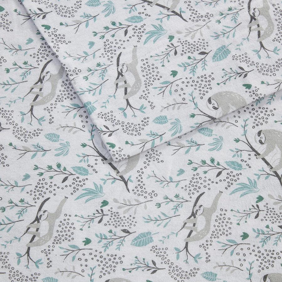 Olliix.com Sheets & Sheet Sets - Cotton Novelty Print Flannel Sheet Set Grey Sloths ID20-2046