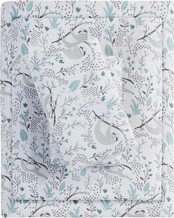 Olliix.com Sheets & Sheet Sets - Cotton Novelty Print Flannel Sheet Set Grey Sloths ID20-2046