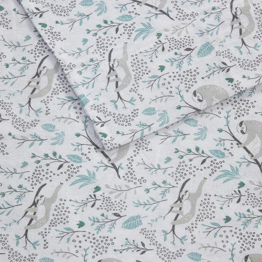 Olliix.com Sheets & Sheet Sets - Cotton Novelty Print Flannel Sheet Set Grey Sloths ID20-2047