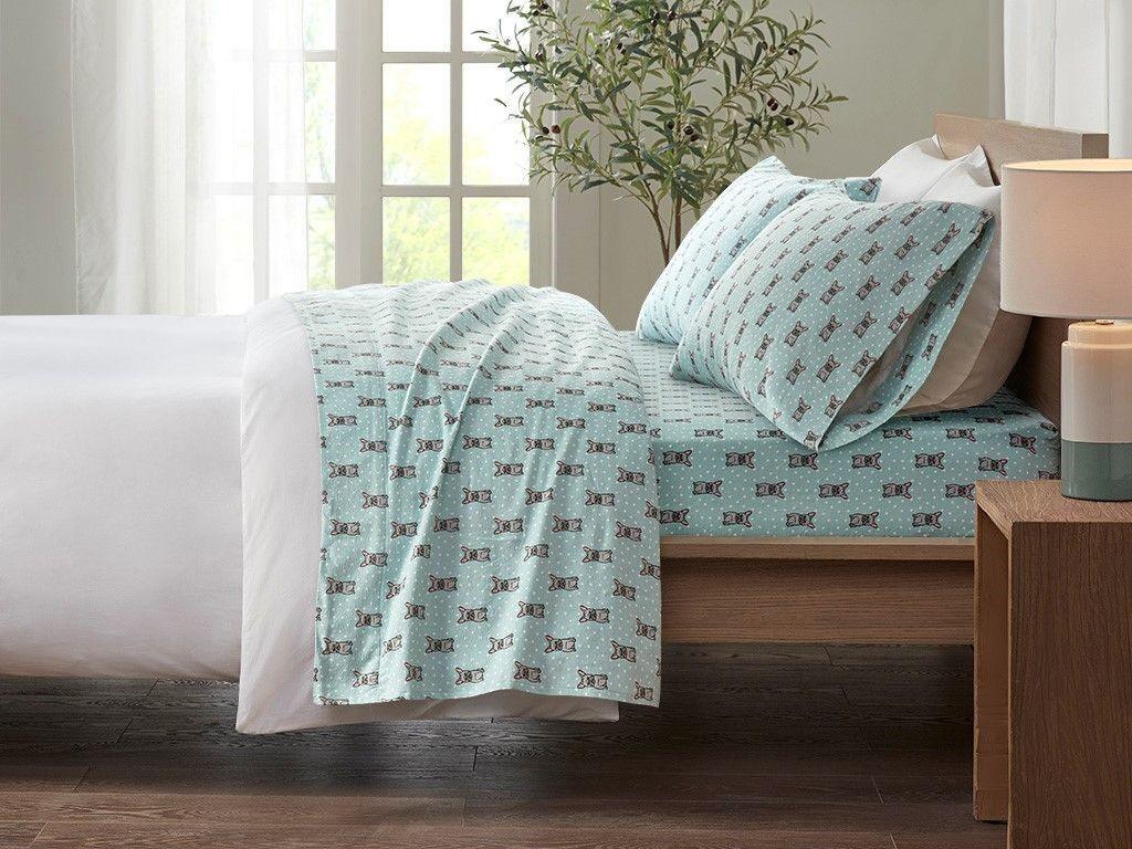 Olliix.com Sheets & Sheet Sets - Cozy Cotton Flannel Full Printed Sheet Set Aqua French