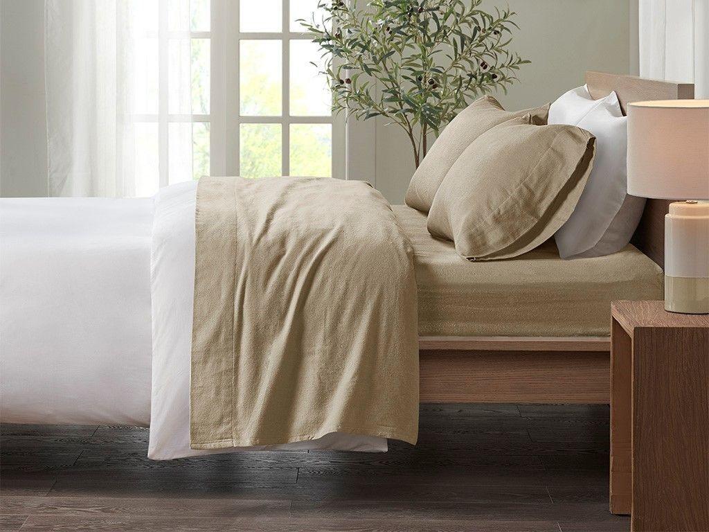 Olliix.com Sheets & Sheet Sets - Cozy Cotton Flannel Full Printed Sheet Set Tan