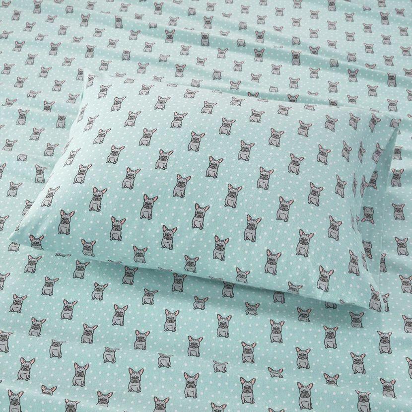Olliix.com Sheets & Sheet Sets - Cozy Cotton Flannel Twin Printed Sheet Set Aqua French