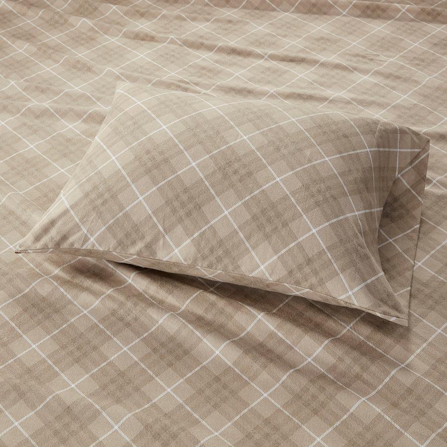 Olliix.com Sheets & Sheet Sets - Cozy Flannel 100% Cotton Print Sheet Set Queen Tan Plaid