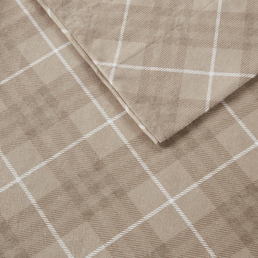 Olliix.com Sheets & Sheet Sets - Cozy Flannel 100% Cotton Print Sheet Set Queen Tan Plaid