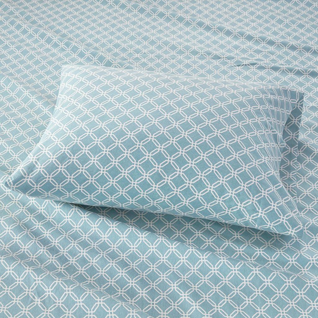 Olliix.com Sheets & Sheet Sets - Cozy Flannel California King Printed Sheet Set Aqua