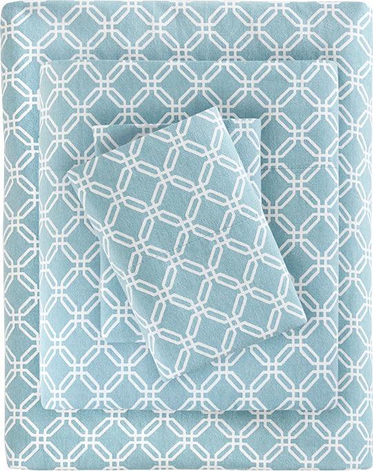 Olliix.com Sheets & Sheet Sets - Cozy Flannel California King Printed Sheet Set Aqua