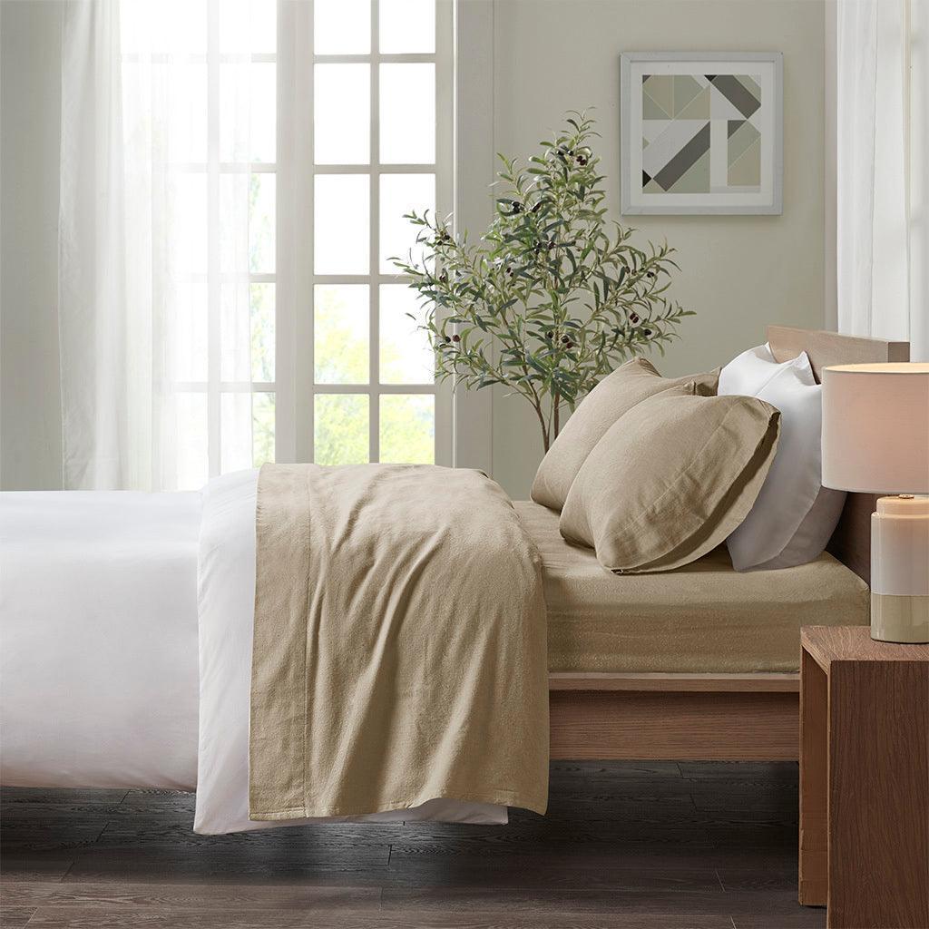 Olliix.com Sheets & Sheet Sets - Cozy Flannel California King Sheet Set Tan