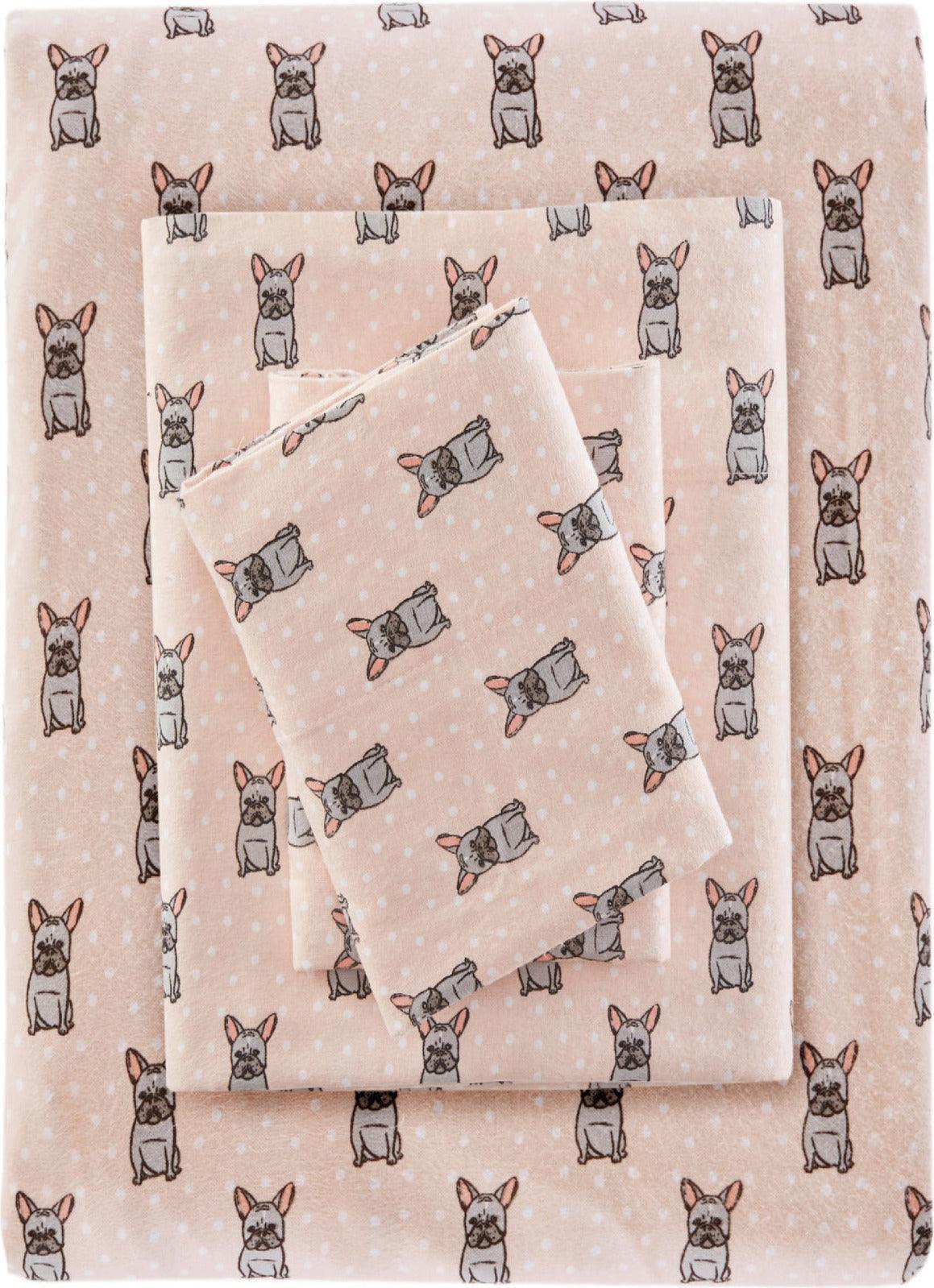 Olliix.com Sheets & Sheet Sets - Cozy Flannel King Printed Sheet Set Pink