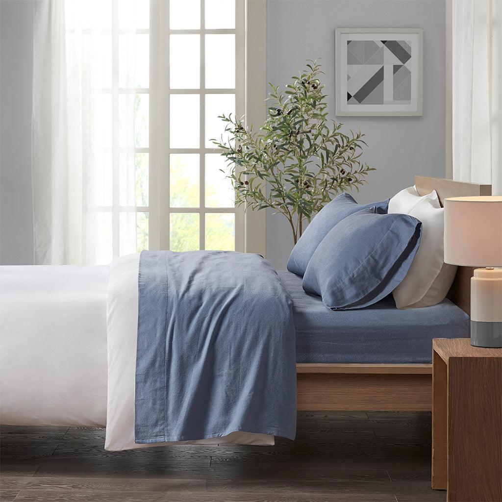 Olliix.com Sheets & Sheet Sets - Cozy Flannel King Sheet Set Blue Solid