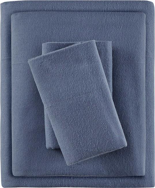 Olliix.com Sheets & Sheet Sets - Cozy Flannel King Sheet Set Blue Solid
