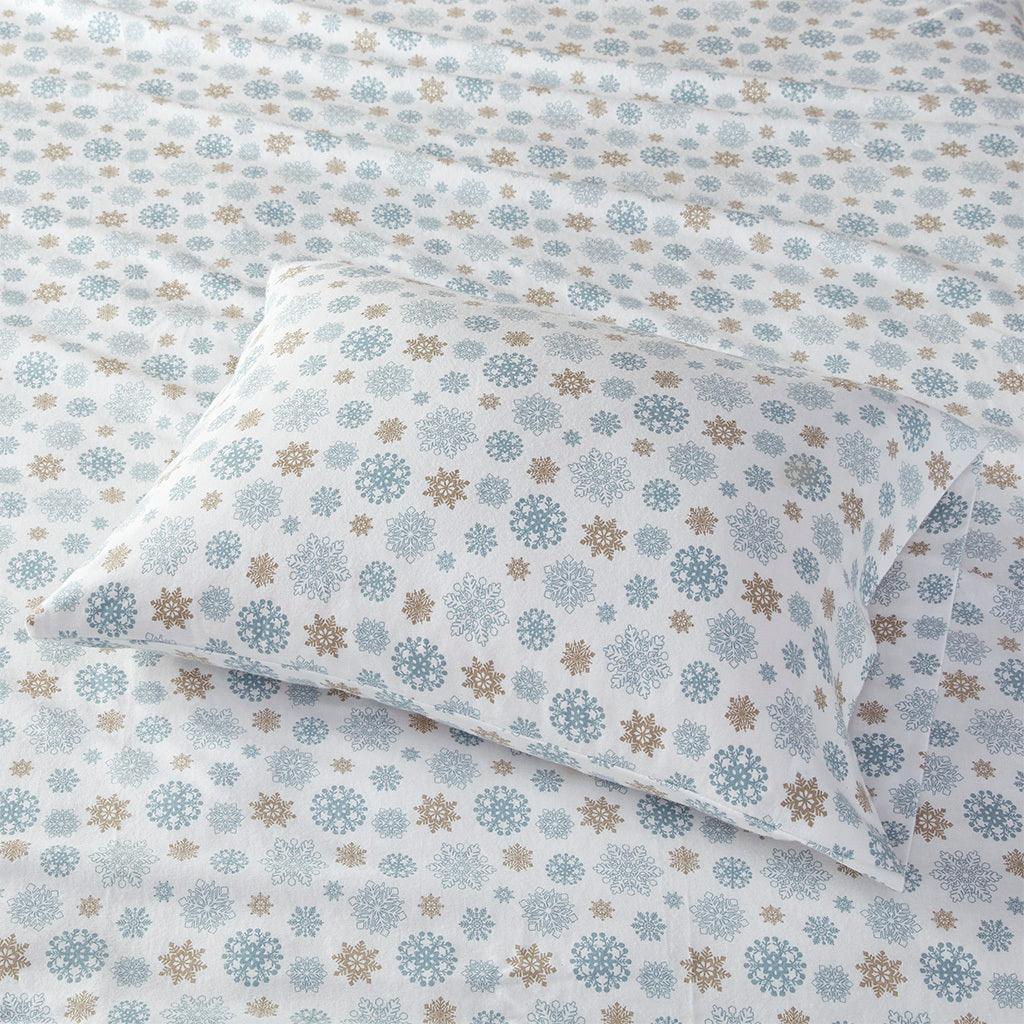 Olliix.com Sheets & Sheet Sets - Cozy Flannel King Sheet Set Tan & Blue