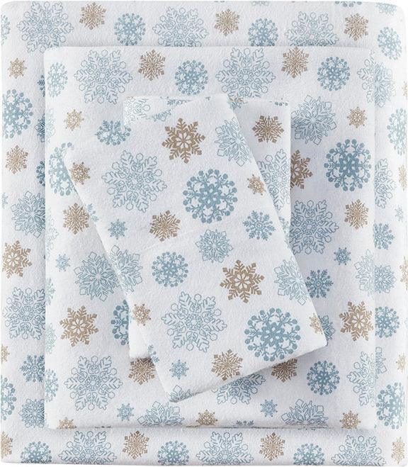 Olliix.com Sheets & Sheet Sets - Cozy Flannel King Sheet Set Tan & Blue