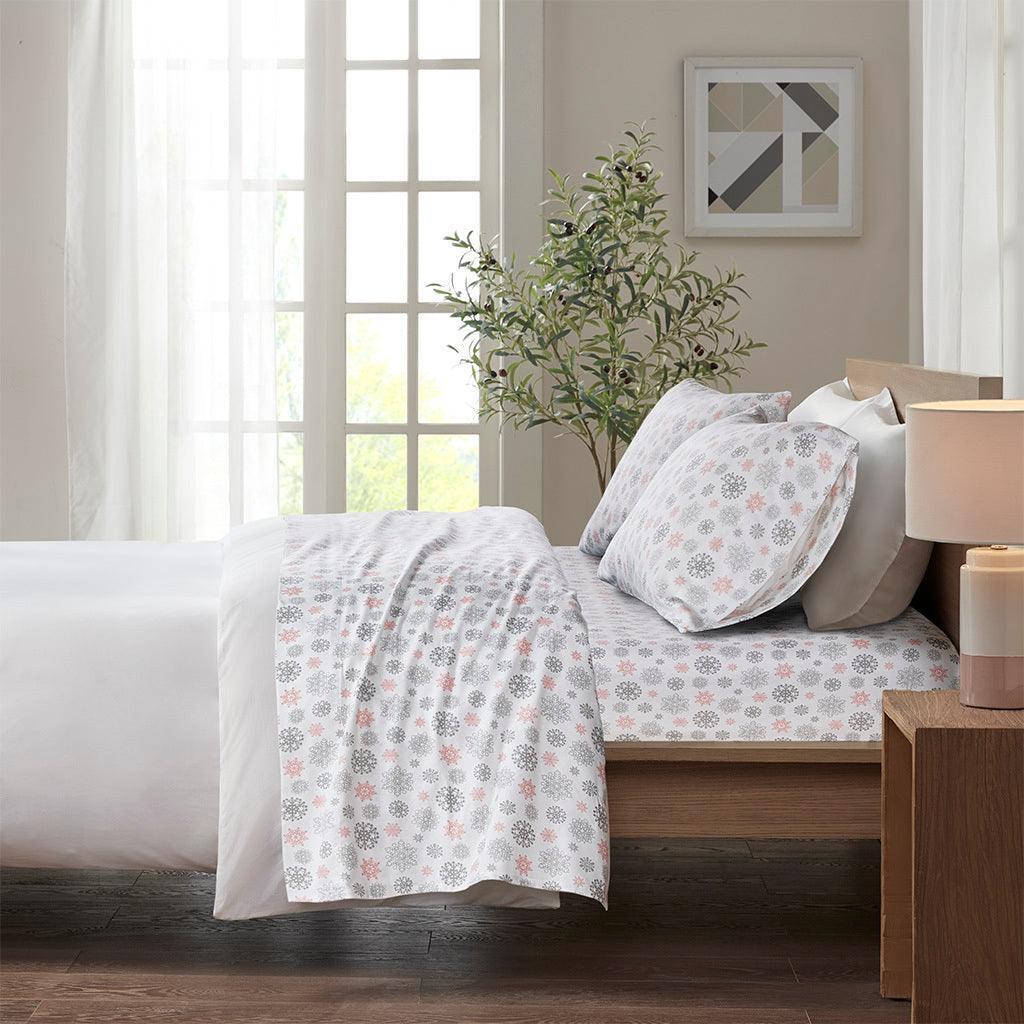Olliix.com Sheets & Sheet Sets - Cozy Flannel Twin XL Sheet Set Pink & Gray
