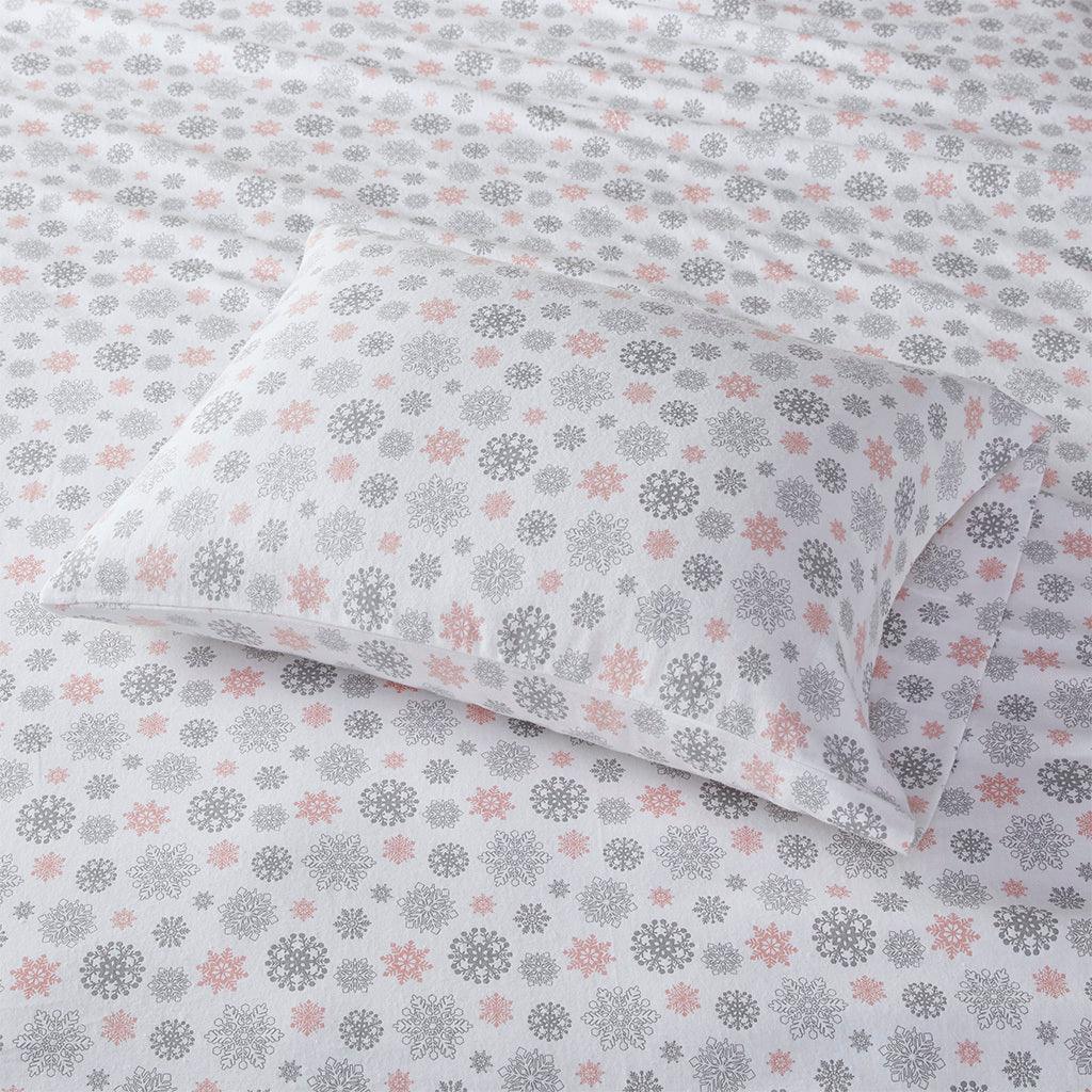 Olliix.com Sheets & Sheet Sets - Cozy Flannel Twin XL Sheet Set Pink & Gray