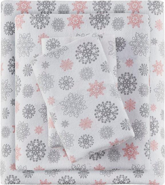 Olliix.com Sheets & Sheet Sets - Cozy Flannel Twin XL Sheet Set Pink & Gray
