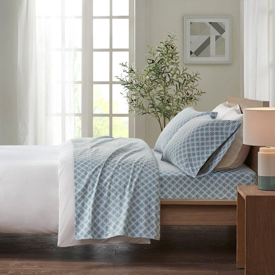 Olliix.com Sheets & Sheet Sets - Cozy Full Flannel 100% Casual Cotton Print Sheet Set Blue